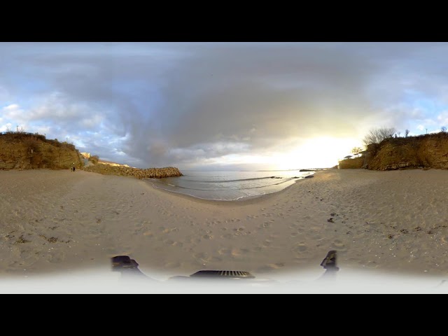 360 panoramic video. Calm Black Sea. Beach. Easy surf. Relax. Butterfly complex. St. Vlas. Bulgaria.