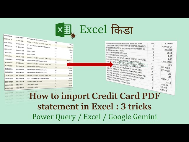 3 Quick methods to import Credit Card PDF Statement into Excel