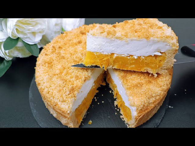 Orange pie with cream souffle, melts in your mouth! Simple and very tasty!