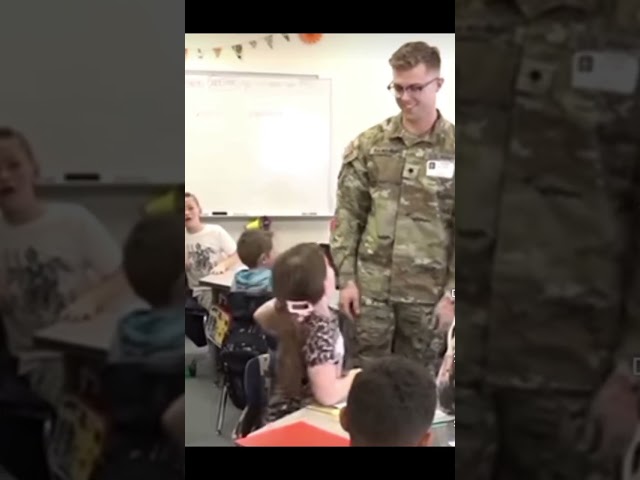 Soldier surprises little sister at school #shorts