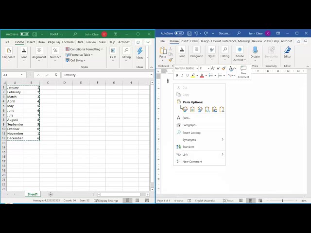 Embed an excel file into Word so it updates automatically