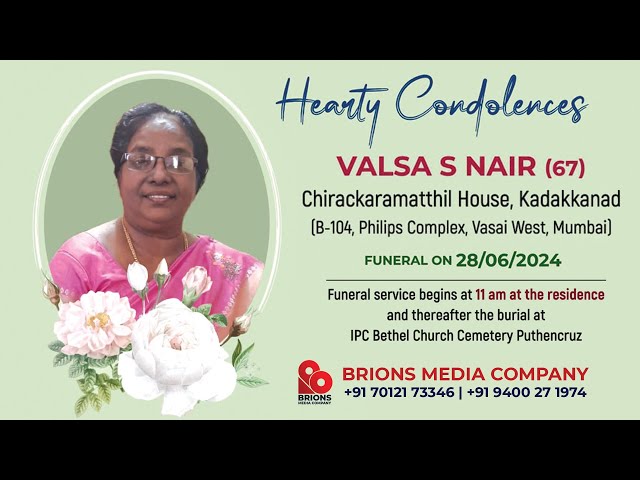 Valsa S. Nair (67) | Homegoing Service Live Telecast | 28.06.2024 | #brionsmediacompany #bmc