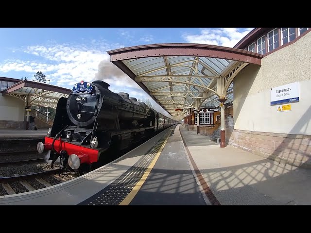 Steam Train 46115 passing Gleneagles on 2022/04/24 at 1552 in VR180
