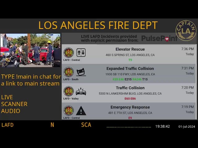 LAFD - *LIVE* Los Angeles Fire Department SCANNER Radio // FIRE & EMS // 01-Jul-2024 // LA CAPTAIN