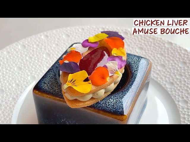 Chicken Liver Parfait, Sablé Biscuit, Strawberry Jam & Edible Flowers | Amuse Bouche - Canapé