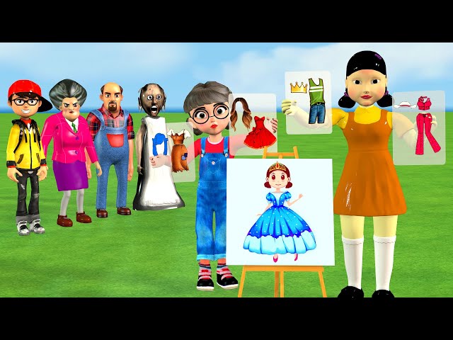 Scary Teacher 3D vs Squid Game Outfit Dress Change Sticker Squid Game Doll Error or Nice