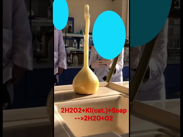 Elephant toothpaste (H2O2 decomposition with KI (cat.) #chemistry