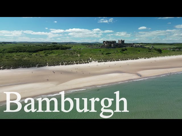 Drone High Above Bamburgh Castle and Beach - DJI Mini 3 Pro