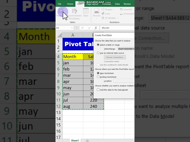 how to Create a pivot table in excel