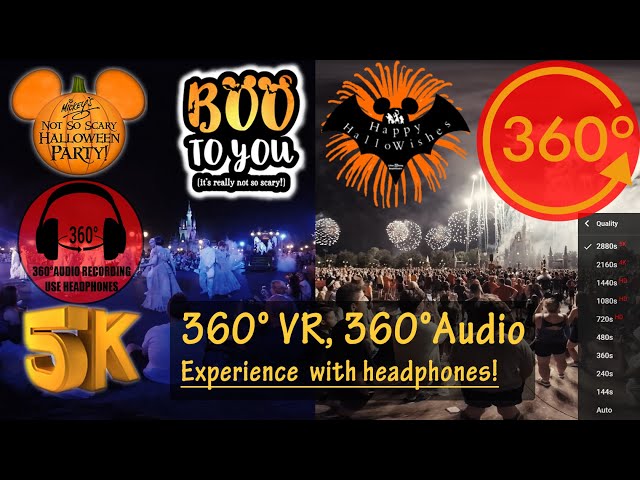 [5K 360°, 360° Audio] Boo to You Parade & Happy HalloWishes Fireworks 2018 Mickey's NSSHP