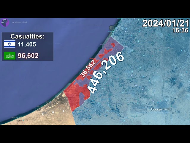Israel-Hamas War: Every Day to July Mapped using Google Earth