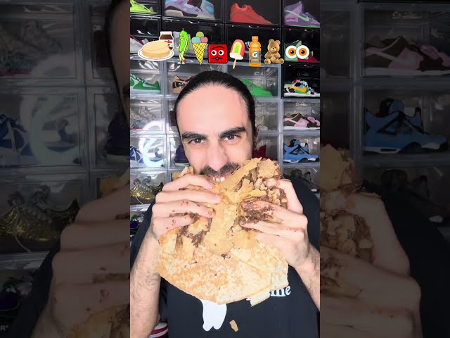 Food ASMR Eating a Giant Crispy Bread with Nutella