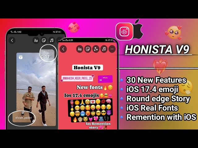 Honista V9 New Update😍IOS 17.4 Emoji+ Fonts⚡IOS Remention Story🤩Honista iphone story🔥Full IOS Insta