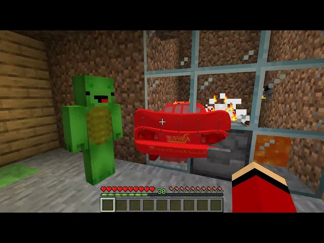 JJ and Mikey HIDE from Scary MCQUEEN.EXE Family in Minecraft Challenge Maizen Security House