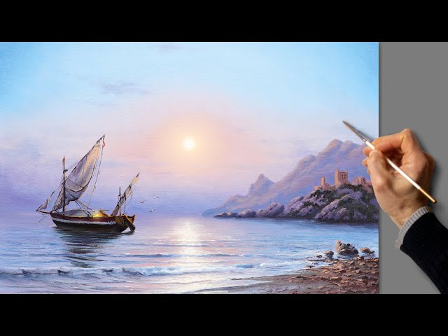 Аcrylic Landscape Painting - Sea ​​Dawn / Easy Art / Drawing Lessons Palette / Relaxing / Пейзаж.