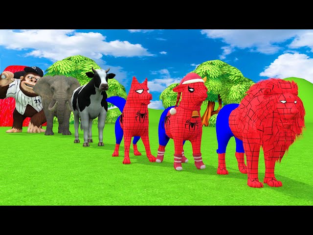 Paint & Animals Duck, Lion, Cow, Lion, Elephant Fountain Crossing Transformation Animal Game New