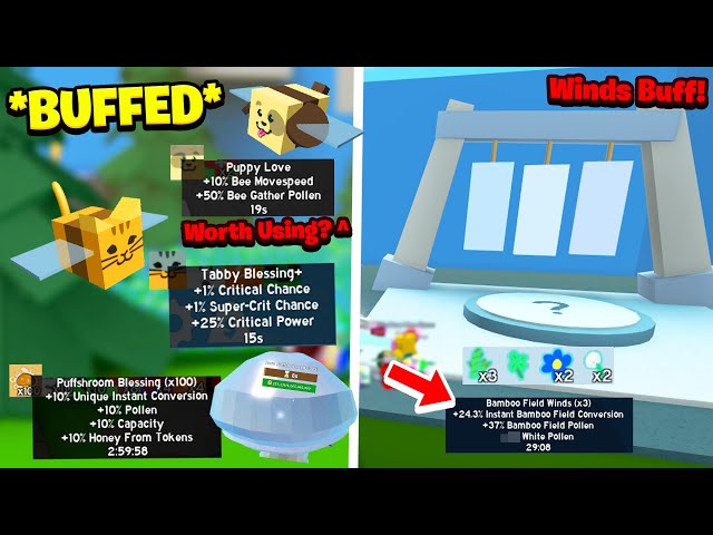 BUFFED! Tabby & Puppy Bee Blessing, Puffshroom Blessing, Wind Shrine Buff, Worth Using? (Bee Swarm)