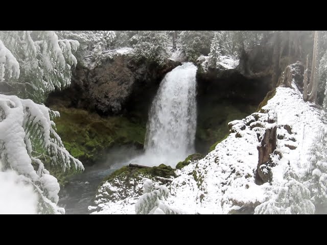 Virtual Hike: Forest Waterfalls, Snow, River - (actual sound)