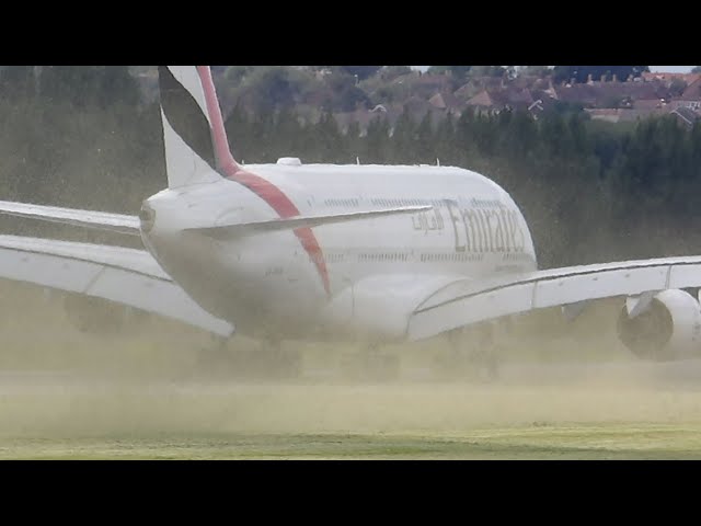 Emirates A380 departs Birmingham airport