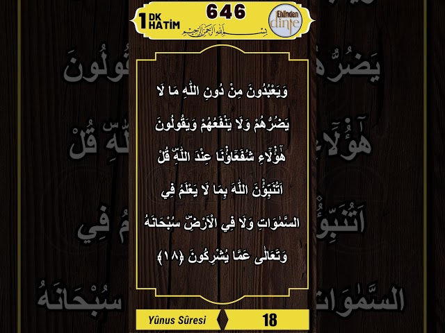 646 - 11. Cüz - Yunus Suresi 18. Ayet - 1 Dakika Hatim - Ehlinden Dinle #buhari #hadis