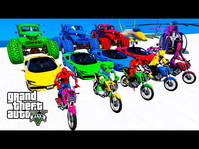 GTA V Mega Ramp On Bikes Fighter Jets and Boats By Trevor and Friends Stunt Map Racing Challenge 103