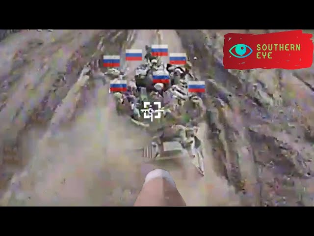 Horrifying Moments ! Ukrainian FPV Drone Destroys Russian Tanks on Ukrainian Soil
