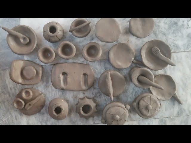 Primitive technique make handmade kitchen set with clay #Alimudart