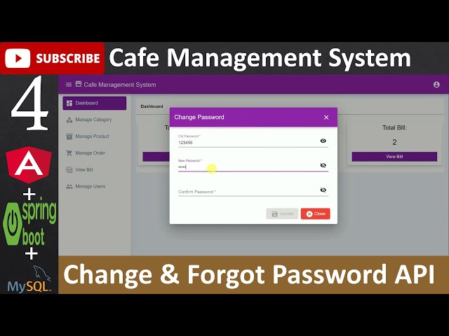 4. Cafe Management System - Change & Forgot Password (Angular, Spring Boot - Java, MySQL Database)