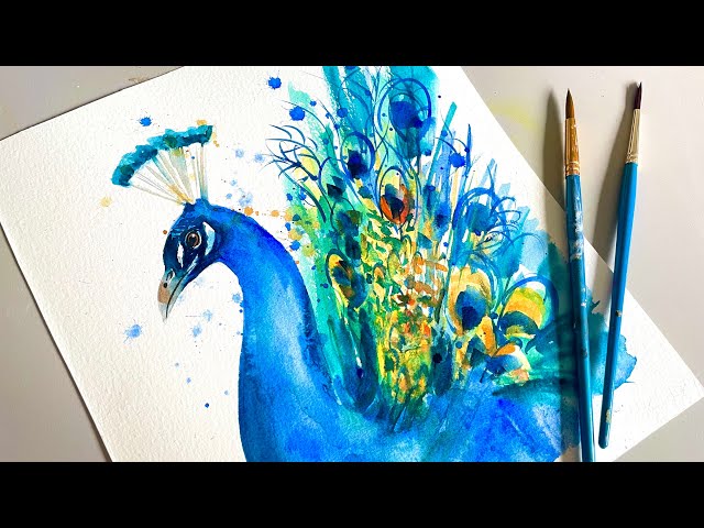 How To Draw and Paint A Peacock Bird / Watercolour Painting Technique