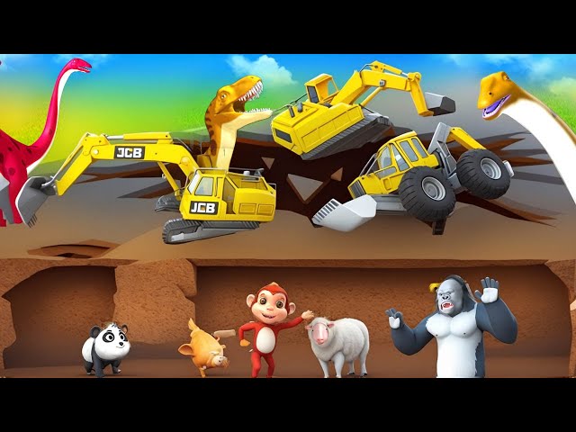Underground JCB House Construction by Gorilla, Monkey, Elephant & Panda | Hilarious Animal Fun