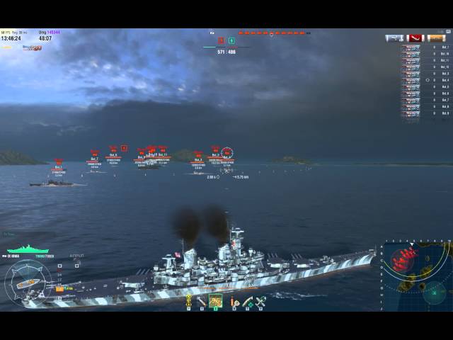 WoWs - Post-Patch 5.1 armor test, trying to citadel Myokos with Iowa