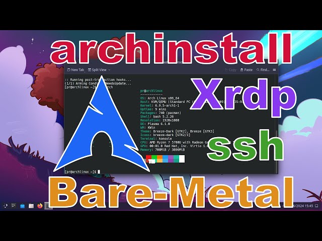 Installing Archlinux - archinstall - Bare-Metal - xrdp - KDE 6