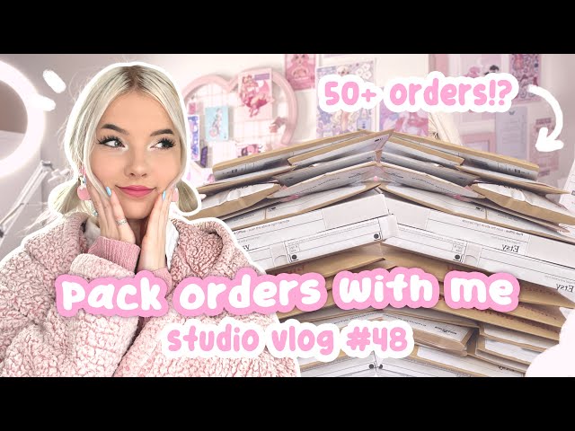HUGE order packing studio vlog ♡ unbox shipping supplies, pack orders with me, no talking vlog ♡