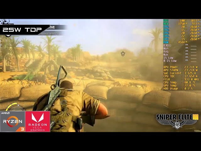 Sniper Elite 3 | AMD Ryzen 3 3200U Vega 3 | Gameplay Benchmark