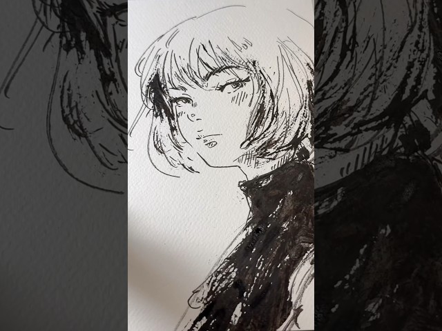 Ink drawing #drawing #anime #shortvideo #art #asmrsound #satisfying #drawingprocess