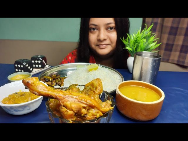 CHICKEN KOSHA AND RICE EATING BENGALI STYLE, VEG DAL, KUDRI BHAJA,  ALOO KUMRO KUDRI SABJI | ASMR