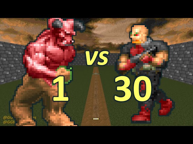 Baron of Hell vs 30 Sergeants - Monster Infighting - Doom Retro Battles