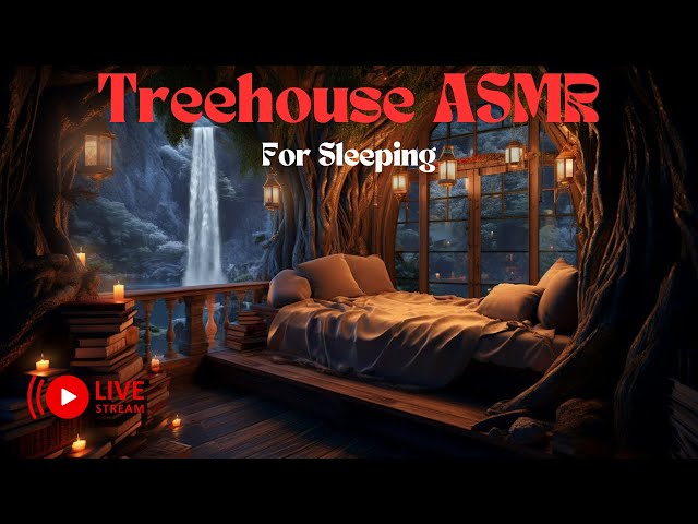 Cozy Treehouse ASMR Ambience Relaxing Nature Sounds For Sleep Soothing Waterfall & Cricket Sounds