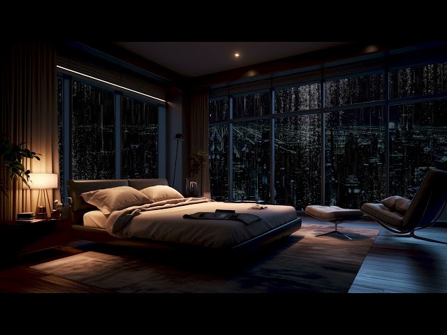 Soothing Sounds of Rain on window in City at Night | Rain Sounds for sleeping, studying, relaxing