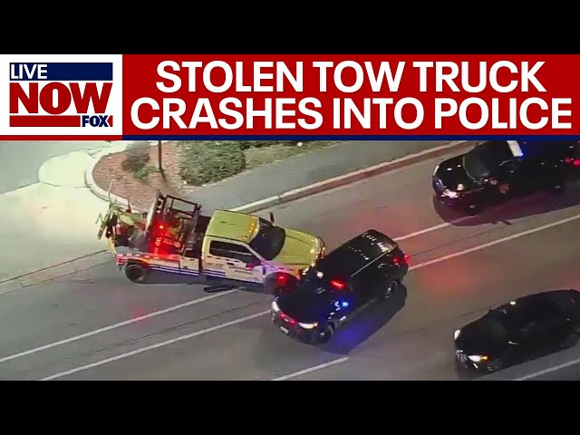 Dangerous police chase: Stolen tow trucks crashes into cars, police cruisers | LiveNOW from FOX