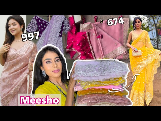 MEESHO Saree Haul| Meesho Organza Saree Haul| Meesho Saree starting @674 | Meesho partywear sarees