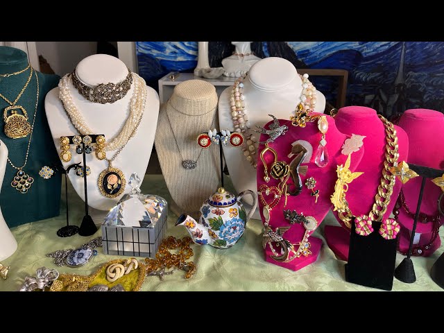 Thrift Jewelry Finds: Swarovski, Art Deco Depose MOP seahorse, Butterscotch Bakelite, Anne Klein