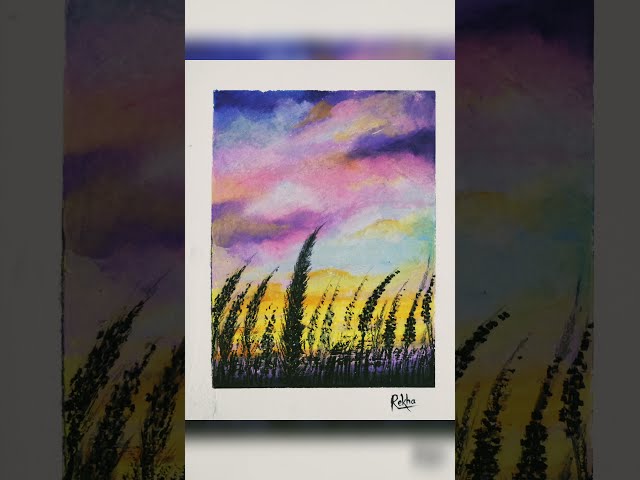 Beautiful sunset 😍 / Oil pastel landscape drawing / beginners