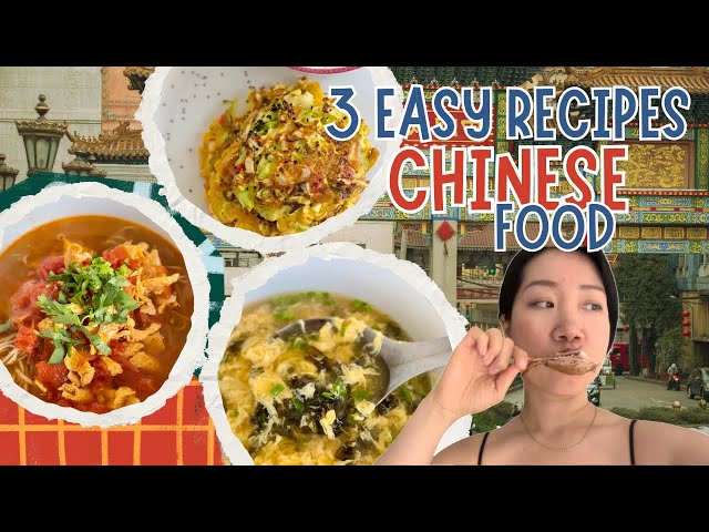 3 Easy Recipes of Chinese Food|Nori Egg Soup,Tomato Egg Noodles, Cabbage Radish Pancakes#chinesefood
