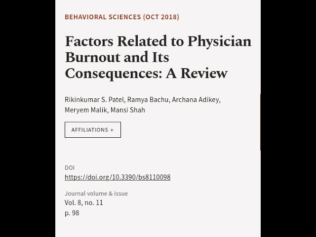 Factors Related to Physician Burnout and Its Consequences: A Review | RTCL.TV