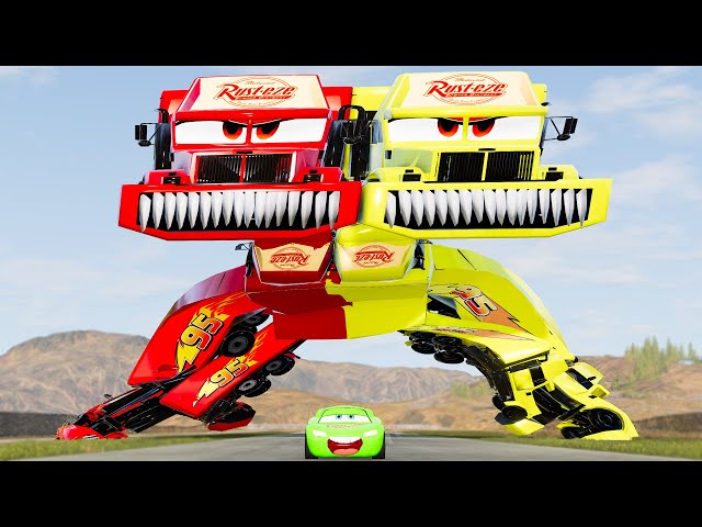 Crazy Escape From The Giant Twins Mack Pixar Head Eater VS Lightning McQueen Beamng Drive #269