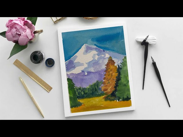 How to paint mountains in watercolors | Real time tutorial