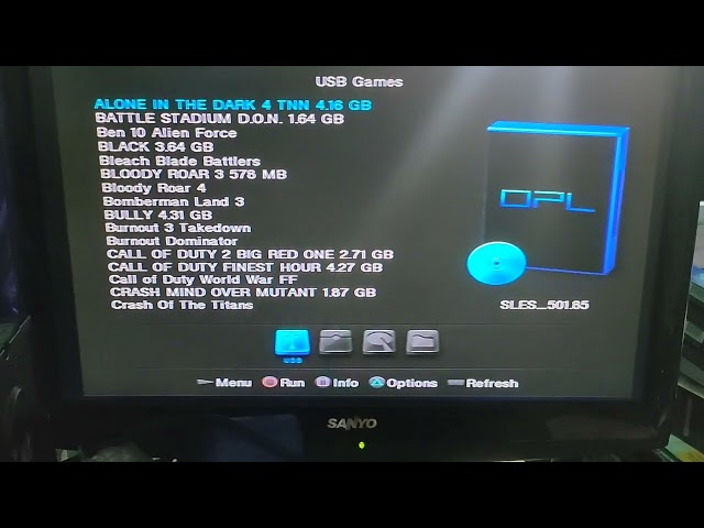 Ps2 slim with freemcboot playing PES 2024 from external hard drive full of games