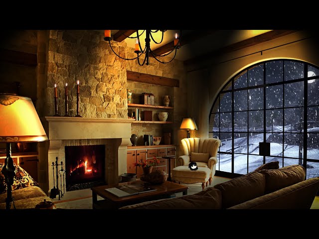 Blizzard Sounds for Sleep In a Tuscan Soothing Room - Snowstorm Sounds with Fireplace Crackling