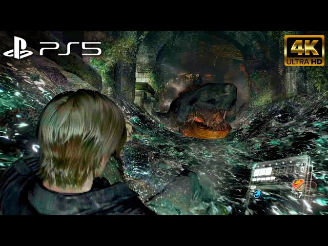 Leon Kennedy mata a un tiburón Resident Evil 6 PlayStation 5 4K ultra HD HDR